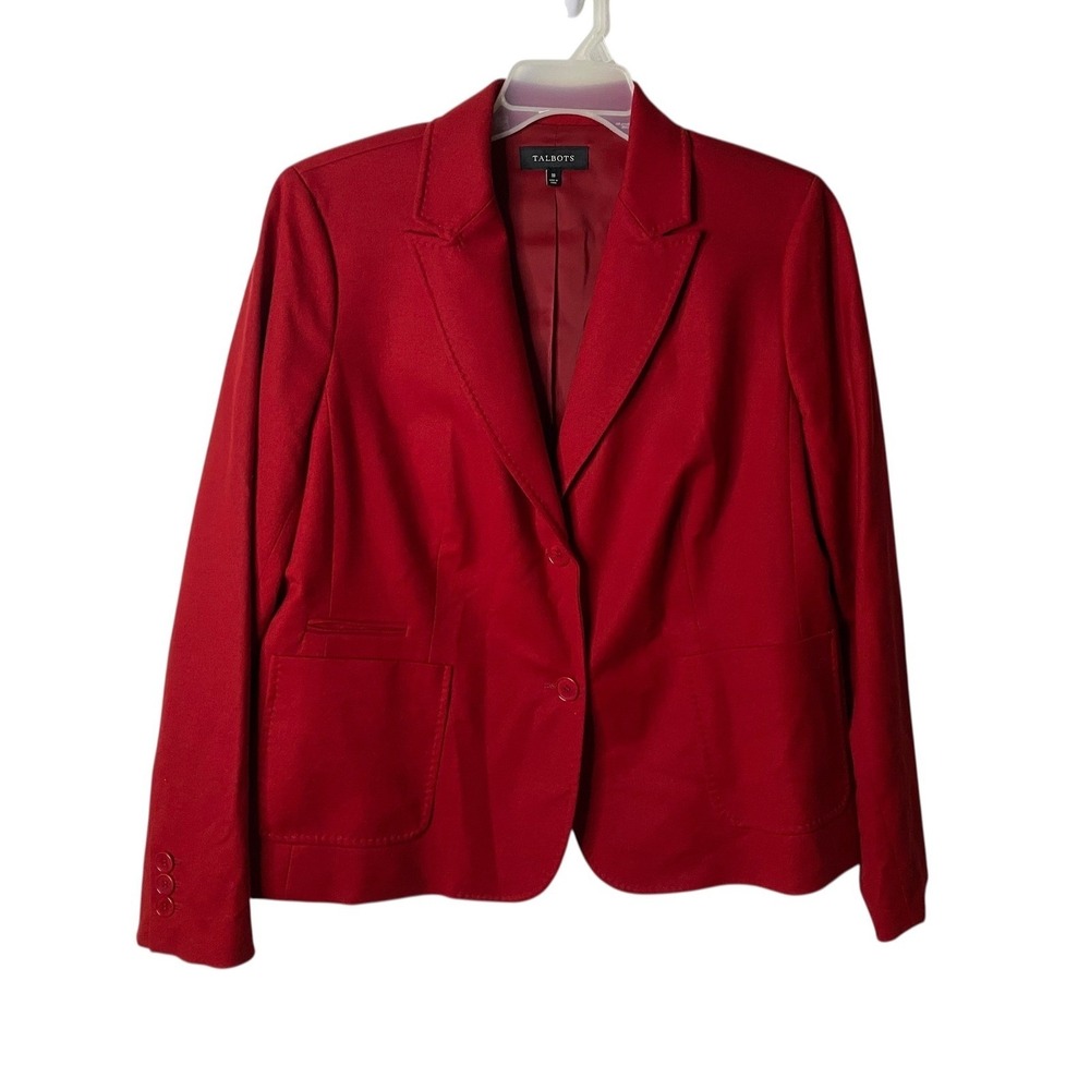 Talbots Women's Red Wool Blazer Size 18 Single Button Jacket Office Career